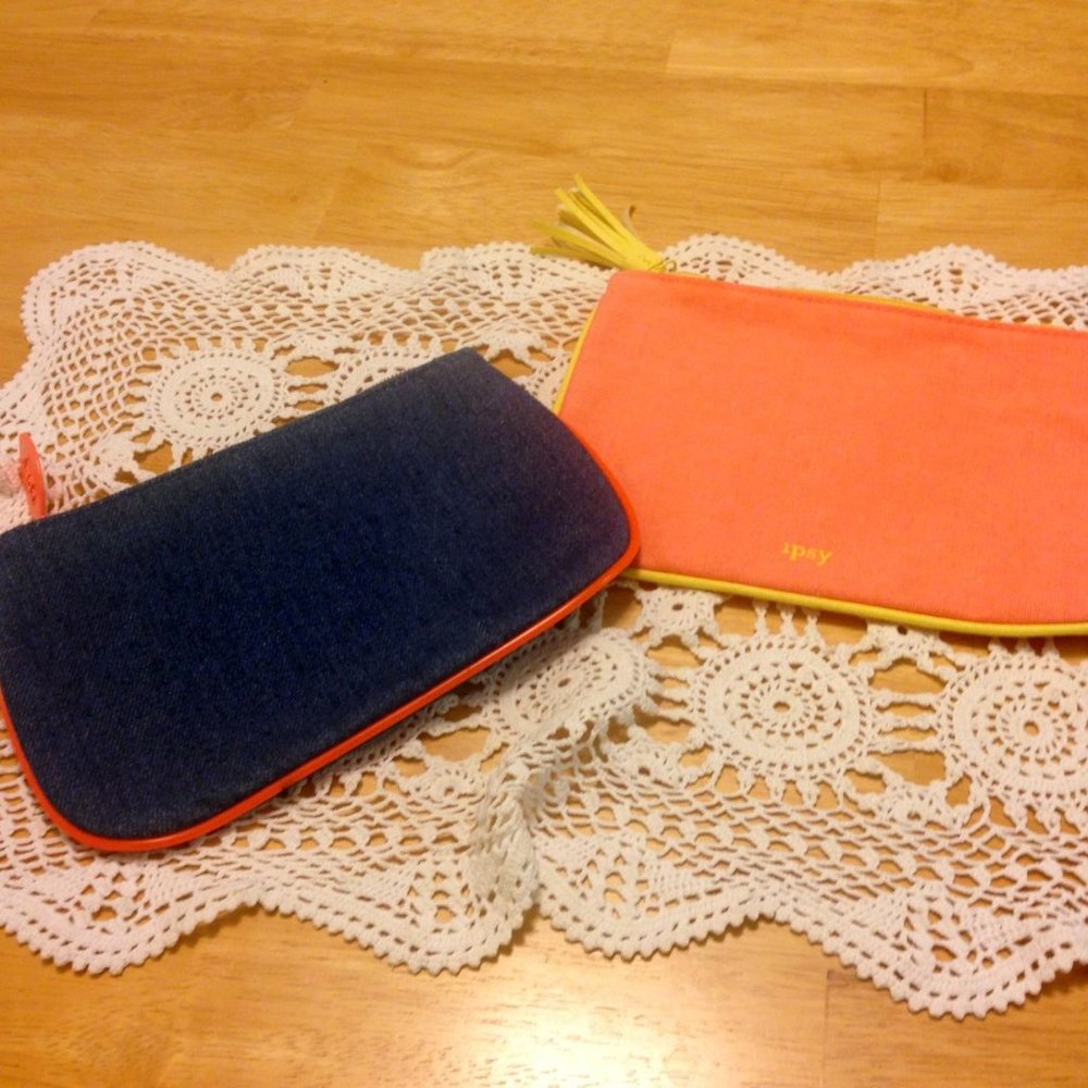 Collectible Faded Denim Ipsy - cosmetic bag / makeup bag/ travel bag
